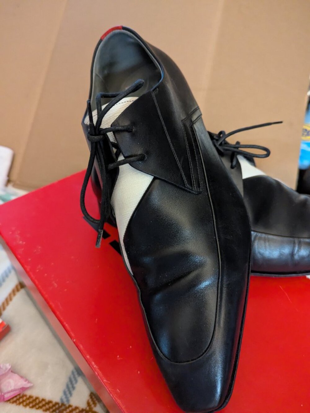 HUGO BOSS Men's Dress Shoes "Rudiger" "Black with White Stripe" Size 8.5